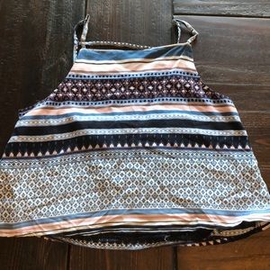 Cropped Blue and Pink Patterned Tank